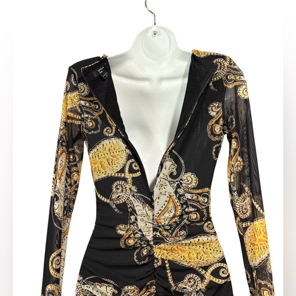 NWOT, Marciano by Guess, Black & Gold Paisley Pattern Dress, Small - Picture 8 of 11